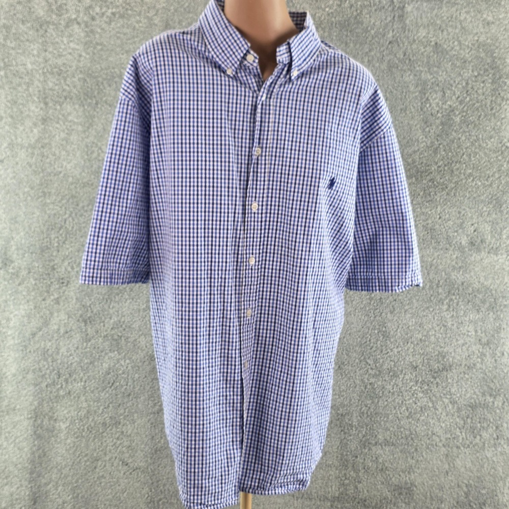 Polo Ralph Lauren Shirt Mens 2XB Blue Seersucker Button Down Short Sleeve Check